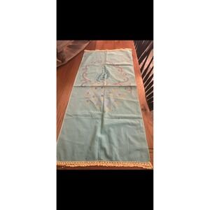 Blue Embroidered Peacock Fabric Table Runner Rectangular 1-Pack